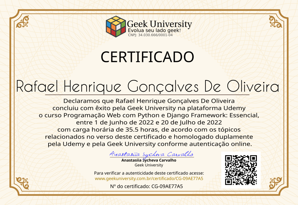 Certificado Geek University