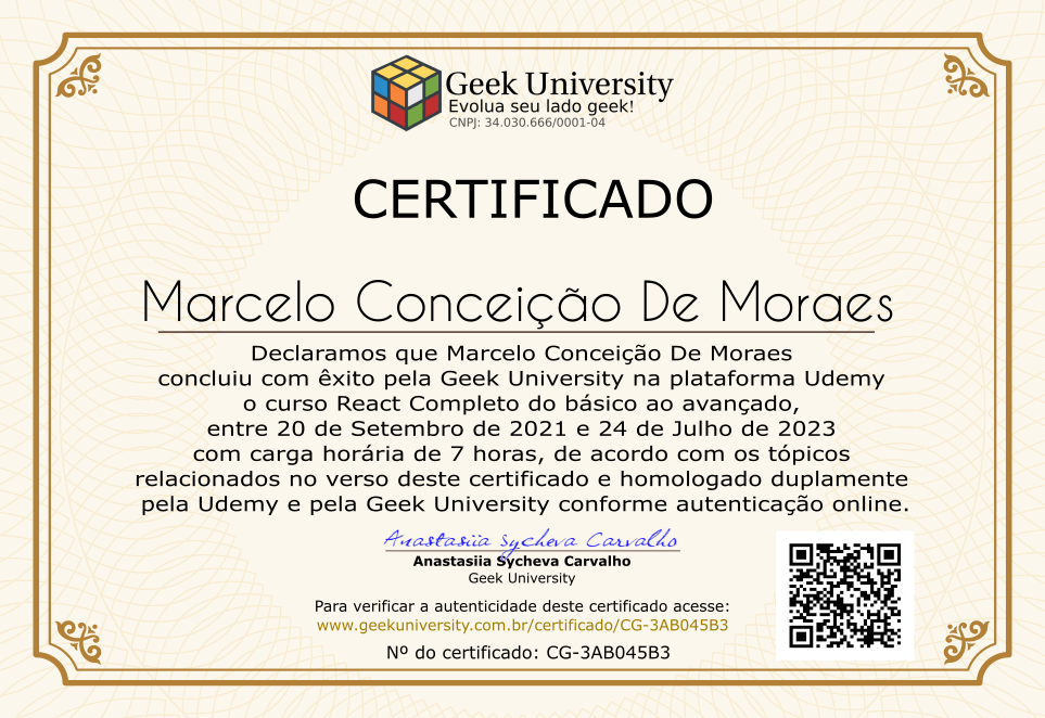 Certificado Geek University