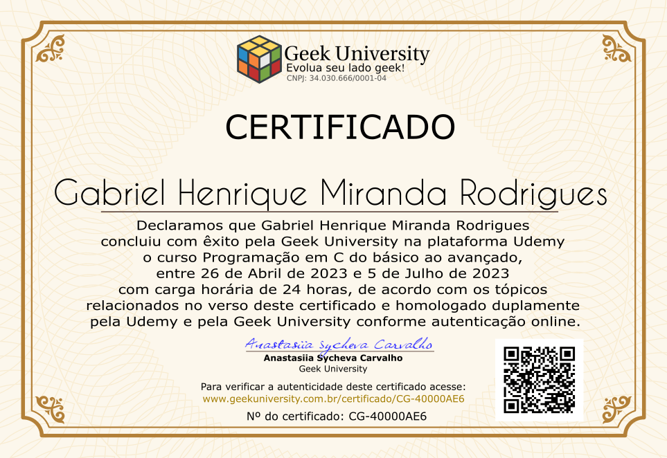 Certificado Geek University