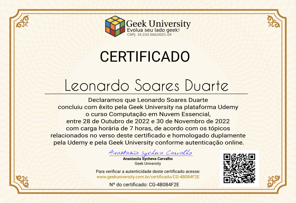Certificado Geek University