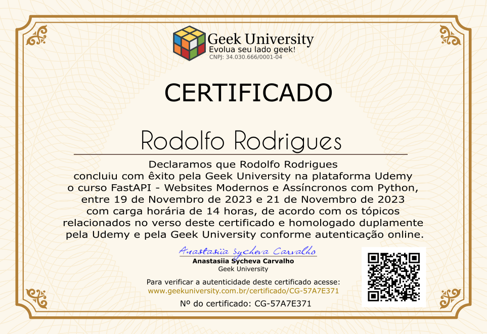 Certificado Geek University
