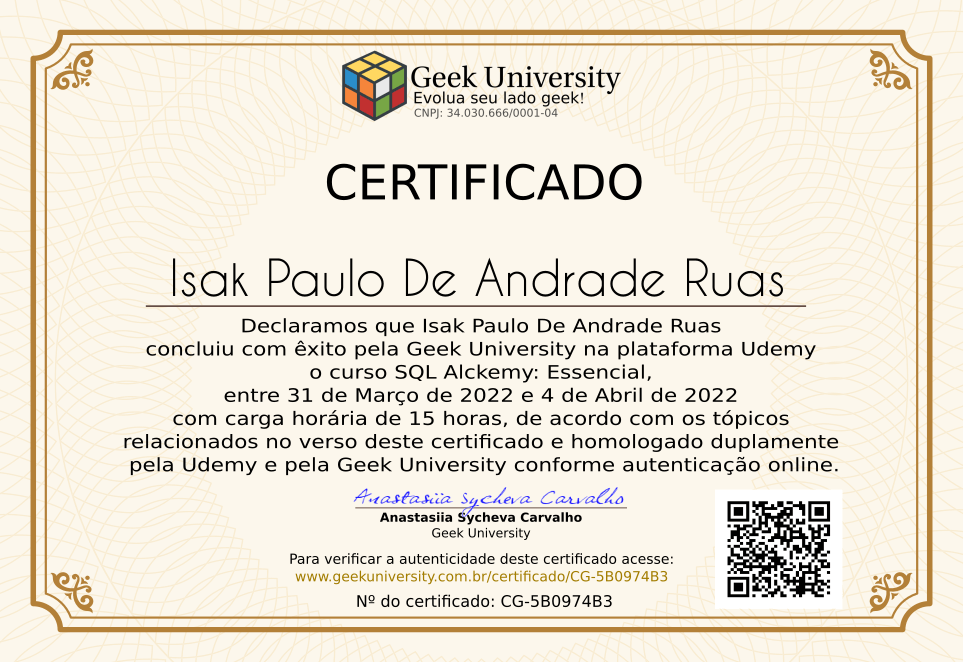 Certificado Geek University