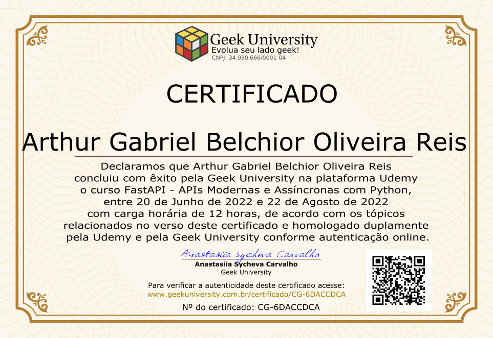 Certificado Geek University