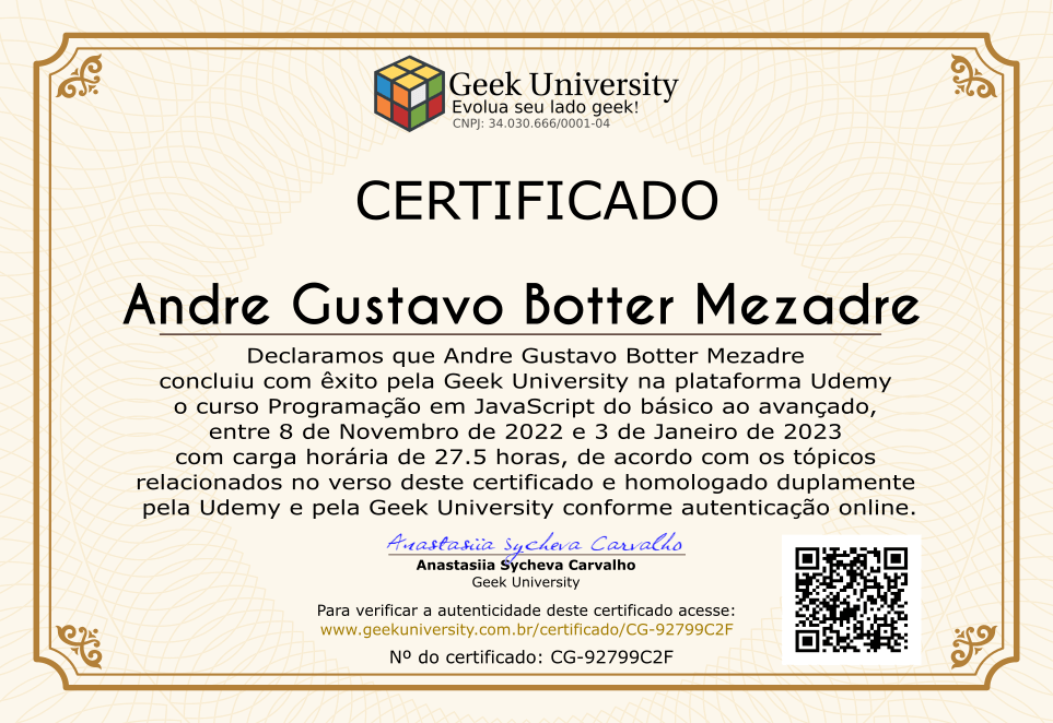 Certificado Geek University