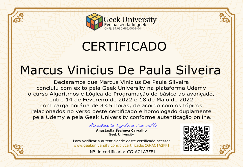Certificado Geek University