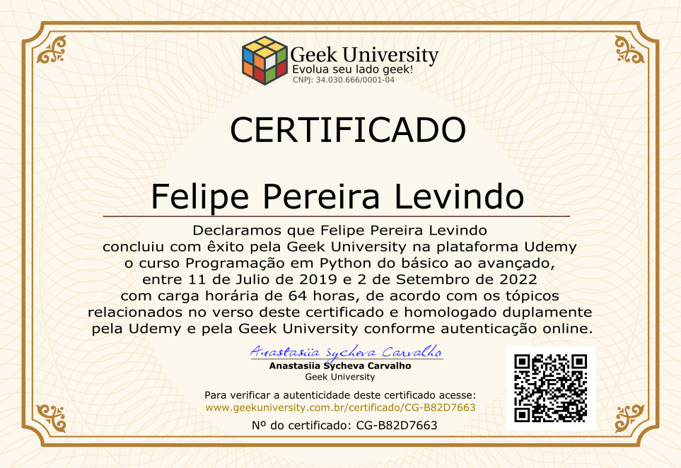 Certificado Geek University
