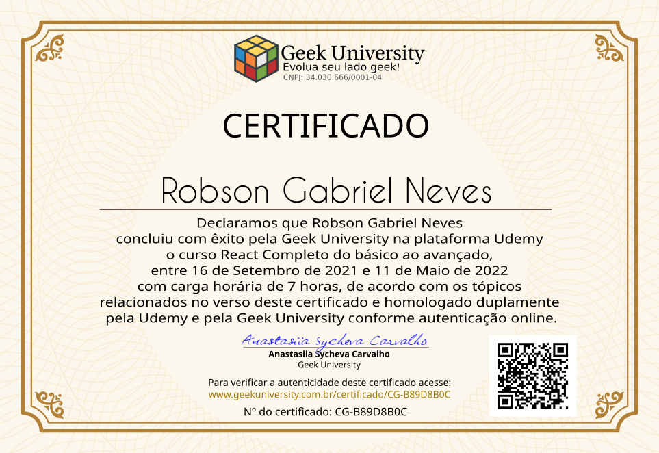 Certificado Geek University