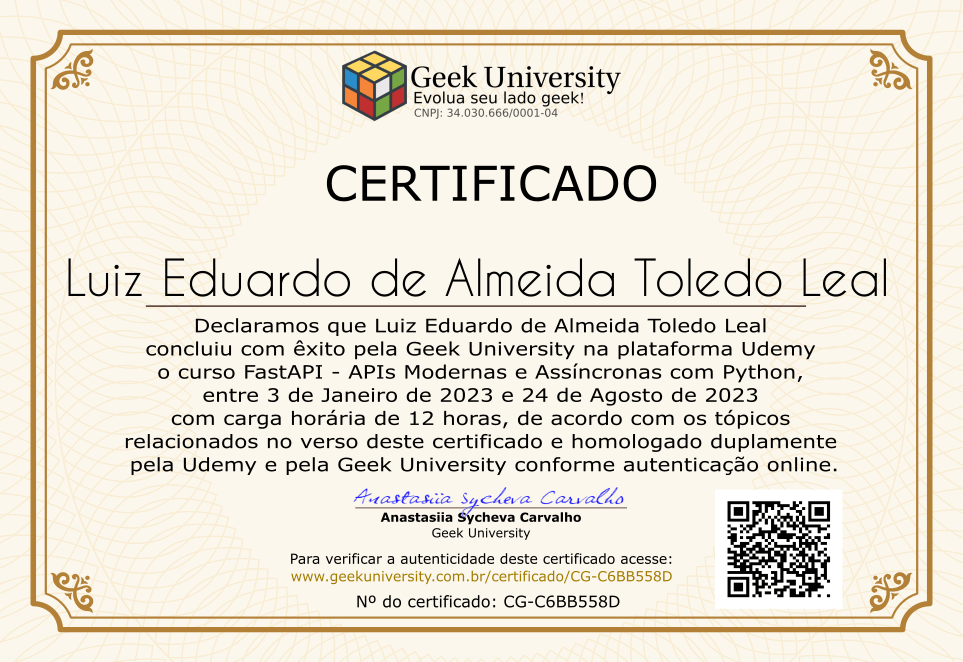 Certificado Geek University