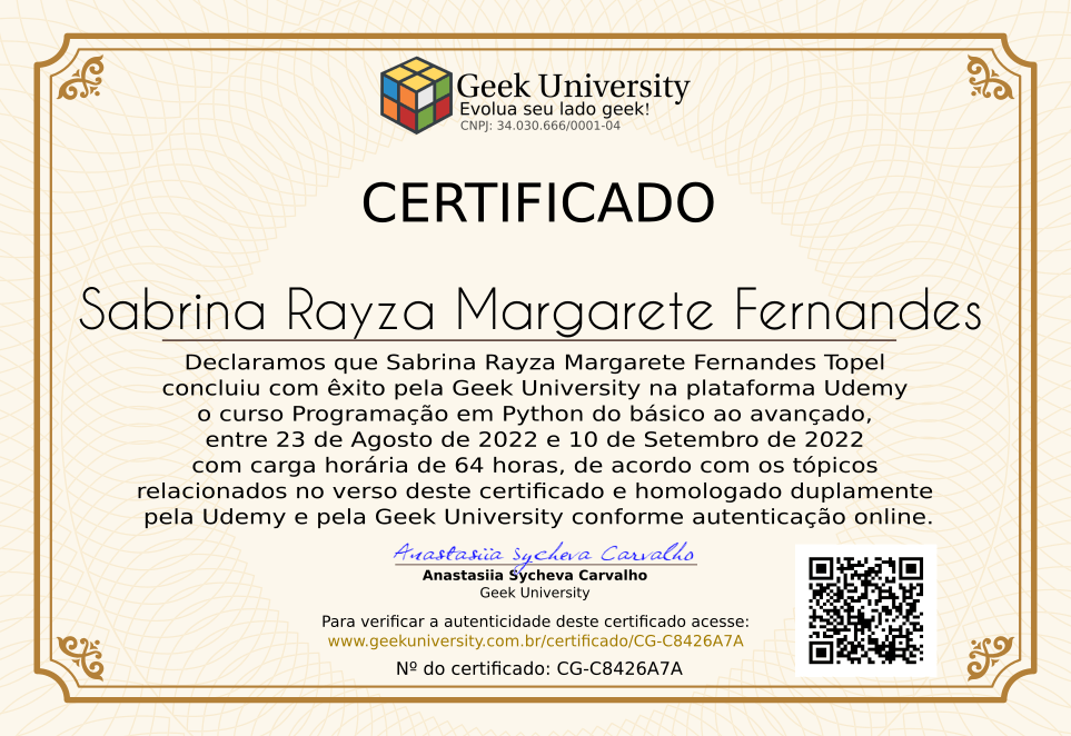 Certificado Geek University