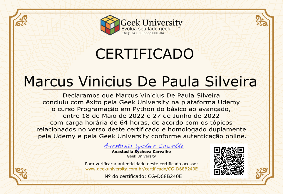 Certificado Geek University