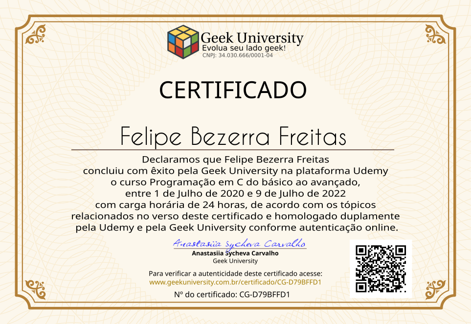 Certificado Geek University