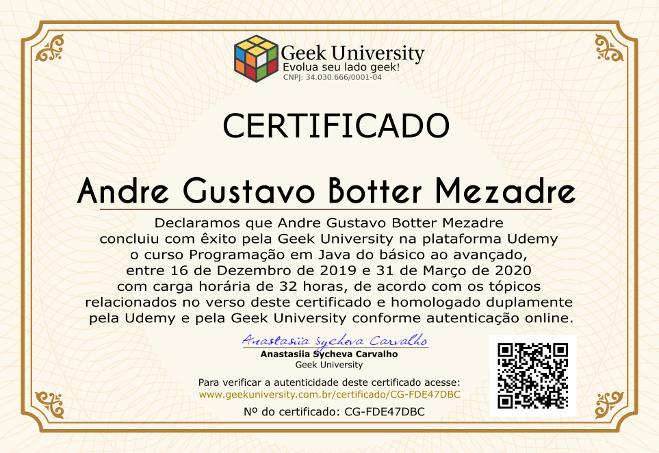 Certificado Geek University